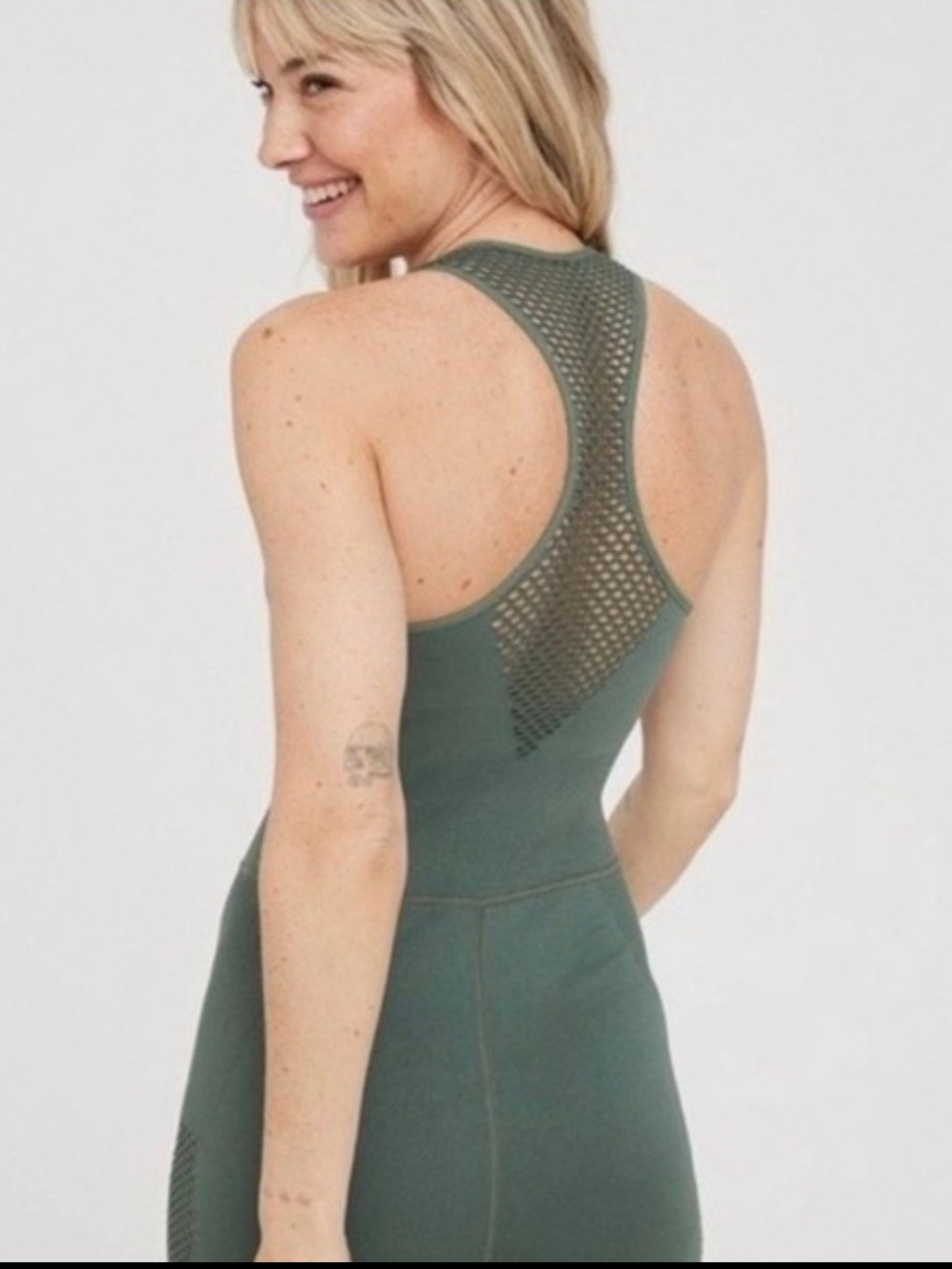 aerie Green Laser Cut Gym Romper Size Small